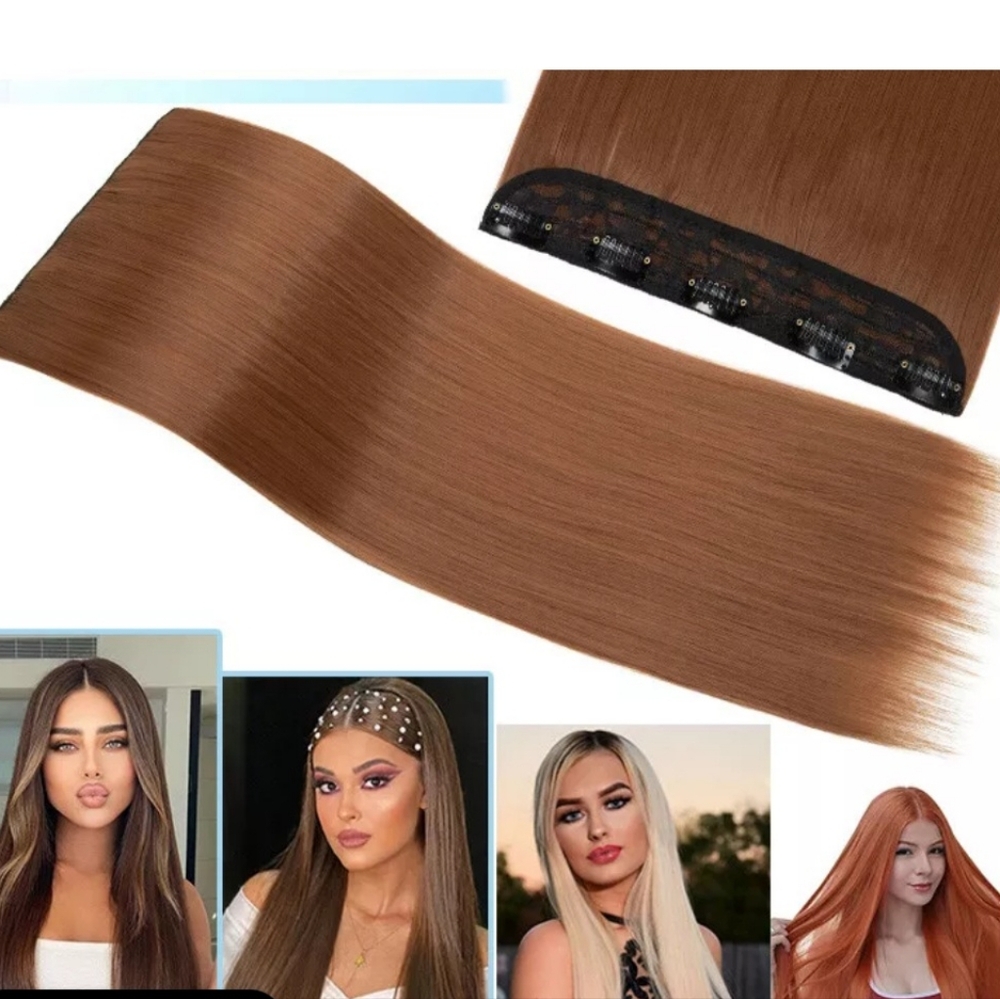 💗 (1) Nwt 23" Lt Reddish Brown Hair Extension Straight Synthetic One Piece